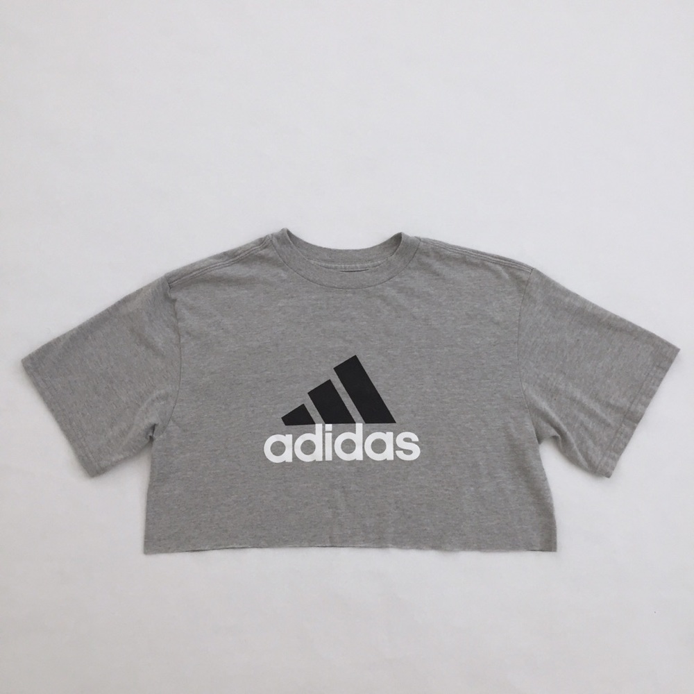 Adidas Ash Gray Crop Top Tee w Black & White Logo